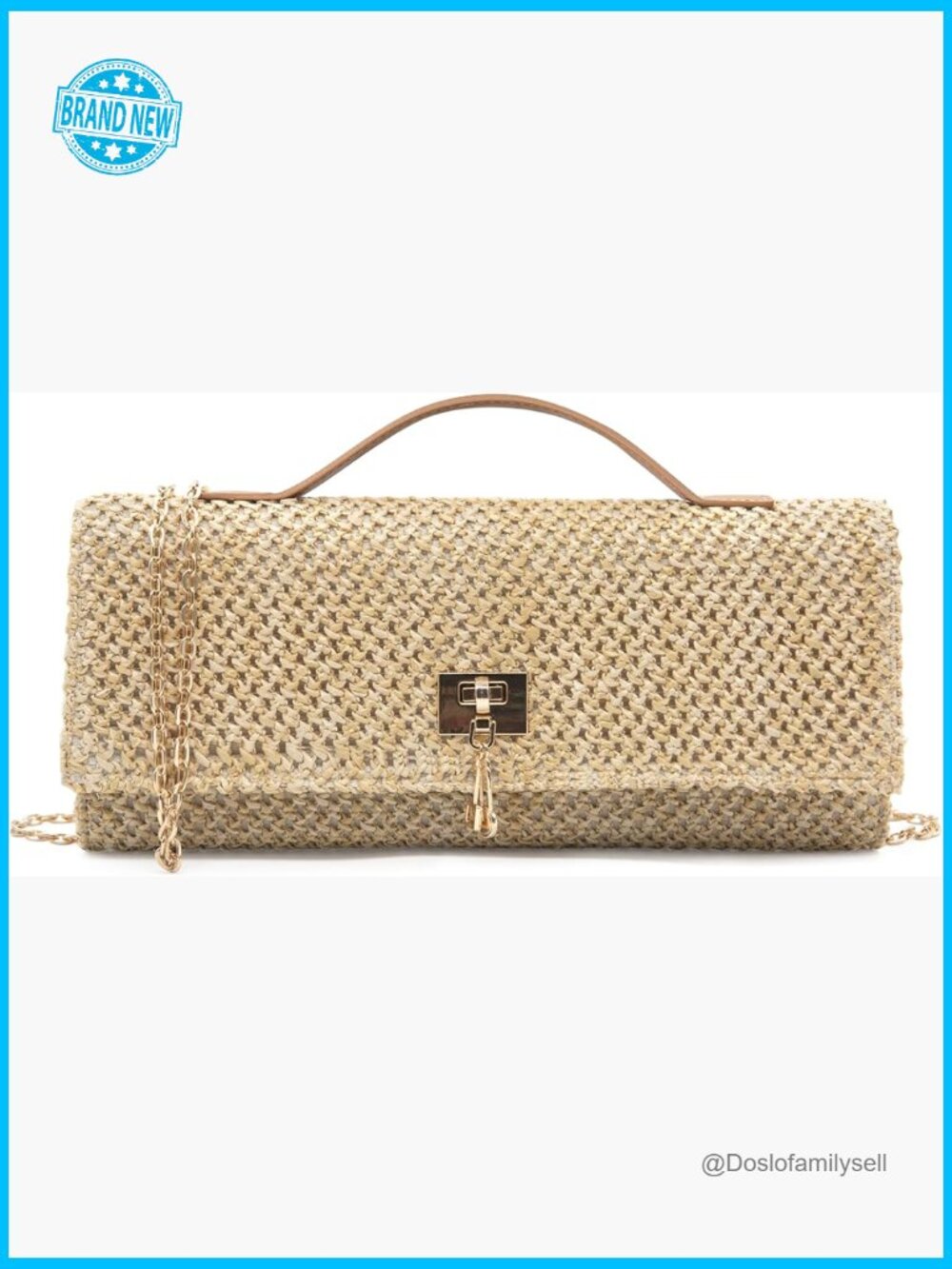 Straw Envelope Clutch Crossbody Bag Detachable Chain Summer Beach Chic